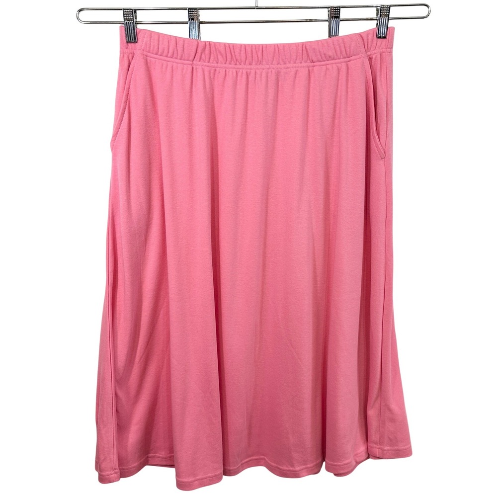 Woman Within Plus Size 18/20W Midi Skirt L Pink Jersey Knit Elastic Pockets 931